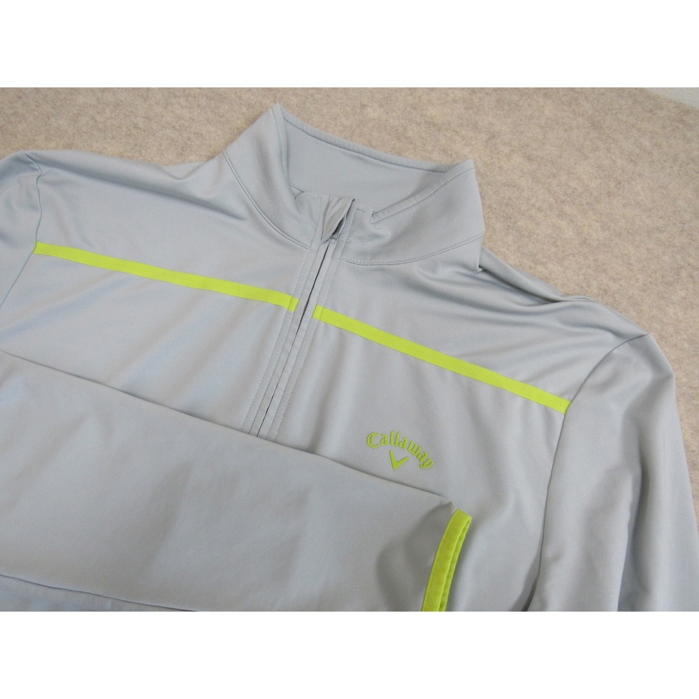 Callaway Weather Series Mens Large Grey Lime Green Quarter Zip Golf Pullover